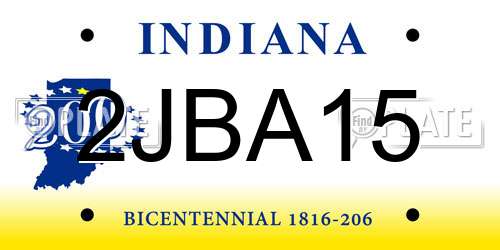 2JBA15 Indiana License Plate