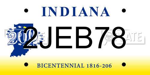 2JEB78 Indiana License Plate