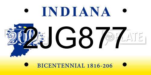 2JG877 Indiana License Plate
