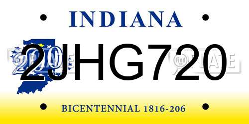 2JHG720 Indiana License Plate