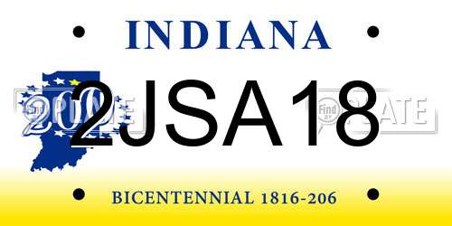 2JSA18 Indiana License Plate