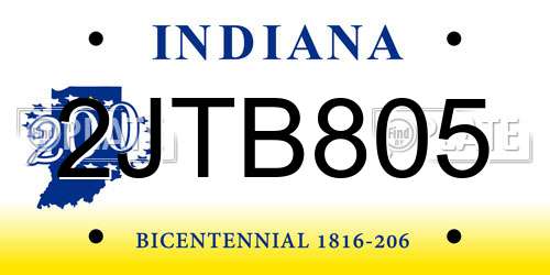 2JTB805 Indiana License Plate