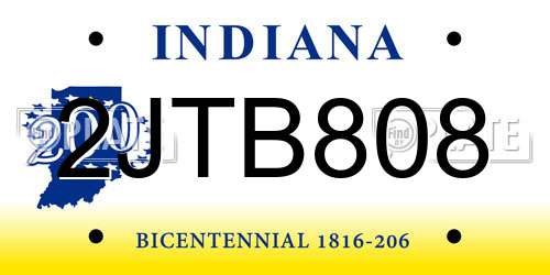 2JTB808 Indiana License Plate