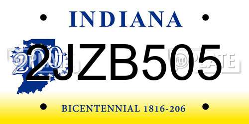 2JZB505 Indiana License Plate