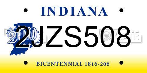 2JZS508 Indiana License Plate
