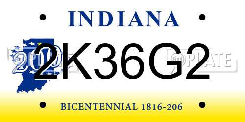 2K36G2 Indiana License Plate