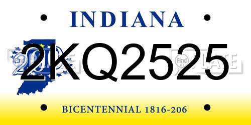 2KQ2525 Indiana License Plate