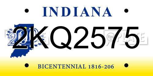 2KQ2575 Indiana License Plate