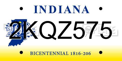2KQZ575 Indiana License Plate