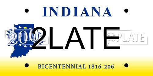 2LATE Indiana License Plate