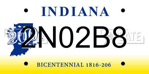 2N02B8 Indiana License Plate
