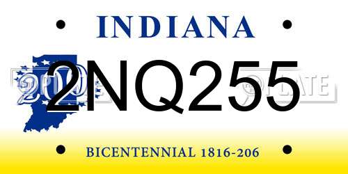 2NQ255 Indiana License Plate