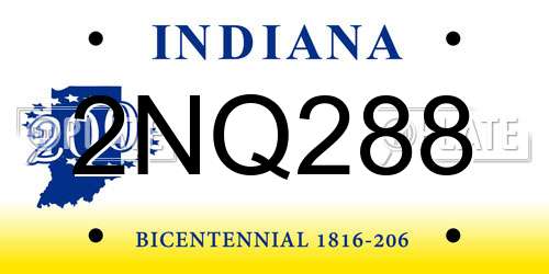 2NQ288 Indiana License Plate