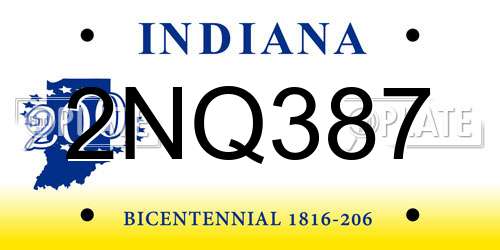 2NQ387 Indiana License Plate