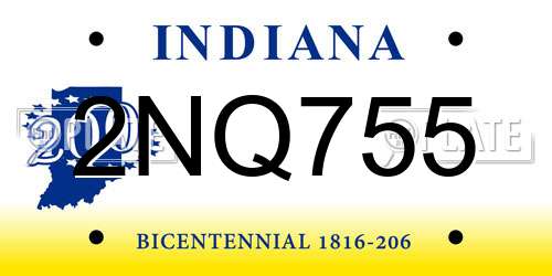 2NQ755 Indiana License Plate