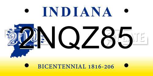 2NQZ85 Indiana License Plate