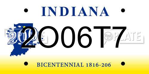 2O06T7 Indiana License Plate