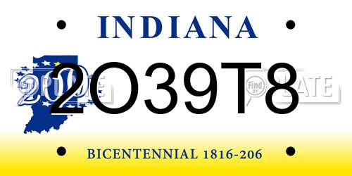 2O39T8 Indiana License Plate