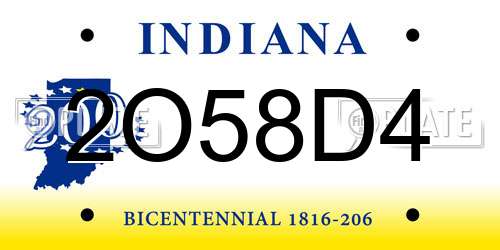 2O58D4 Indiana License Plate