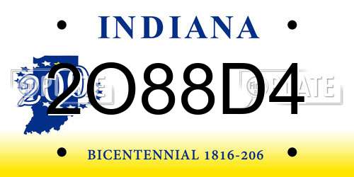 2O88D4 Indiana License Plate