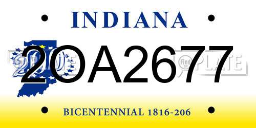 2OA2677 Indiana License Plate