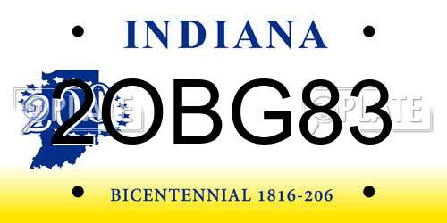 2OBG83 Indiana License Plate