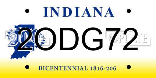 2ODG72 Indiana License Plate
