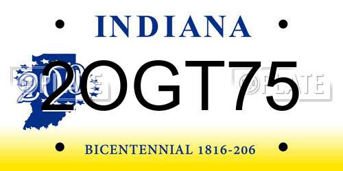 2OGT75 Indiana License Plate