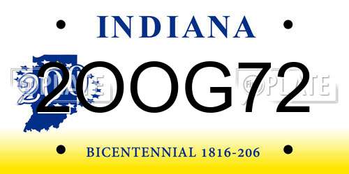 2OOG72 Indiana License Plate
