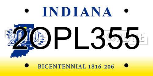 2OPL355 Indiana License Plate