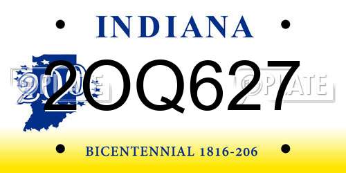 2OQ627 Indiana License Plate