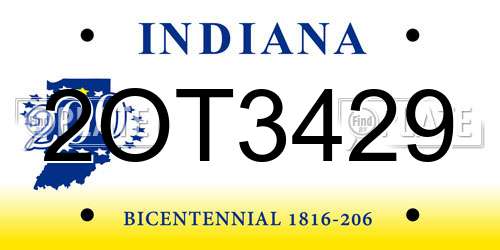 2OT3429 Indiana License Plate