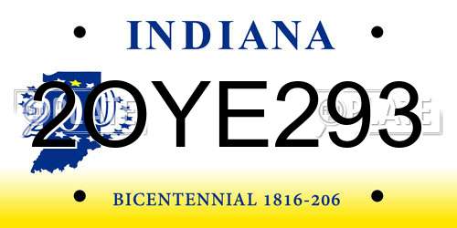 2OYE293 Indiana License Plate