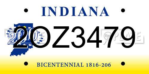 2OZ3479 Indiana License Plate