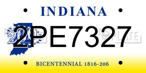 2PE7327 Indiana License Plate