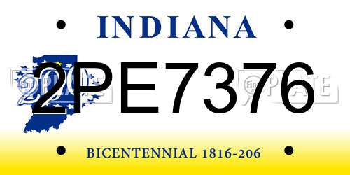 2PE7376 Indiana License Plate