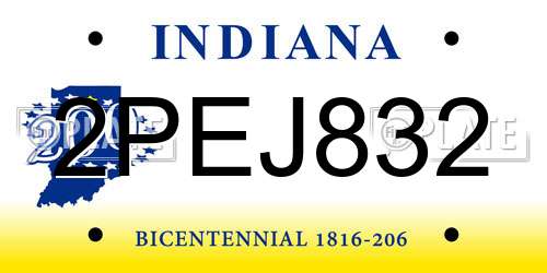 2PEJ832 Indiana License Plate