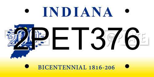 2PET376 Indiana License Plate