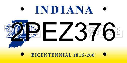 2PEZ376 Indiana License Plate