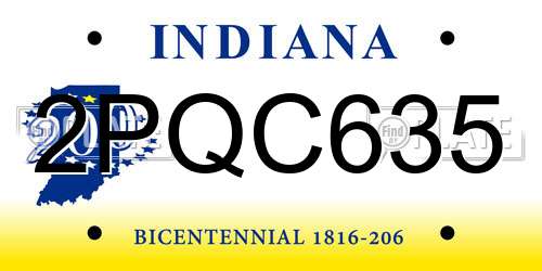 2PQC635 Indiana License Plate