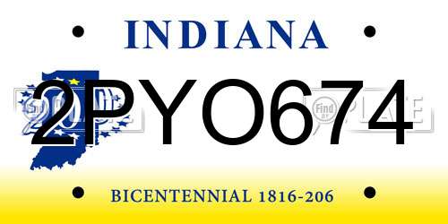 2PYO674 Indiana License Plate