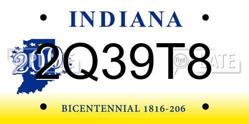 2Q39T8 Indiana License Plate
