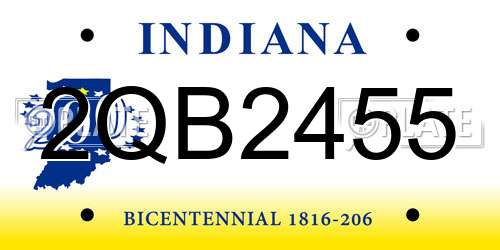 2QB2455 Indiana License Plate
