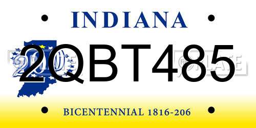 2QBT485 Indiana License Plate