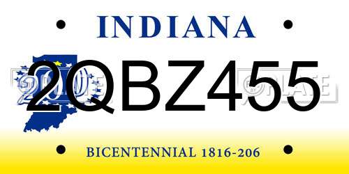 2QBZ455 Indiana License Plate