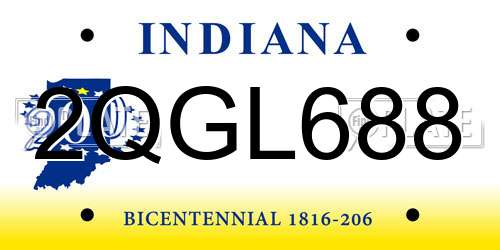 2QGL688 Indiana License Plate