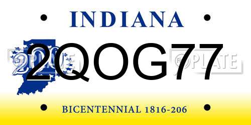 2QOG77 Indiana License Plate