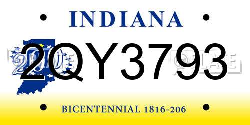 2QY3793 Indiana License Plate