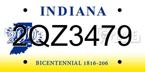 2QZ3479 Indiana License Plate