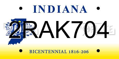 2RAK704 Indiana License Plate